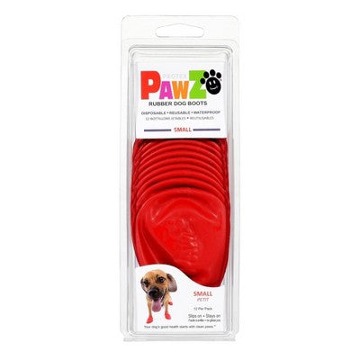 Pawz 12pc Rubber Dog Boots - Red S: Pullover Style, Textile Material, Small Size, Pet Footwear
