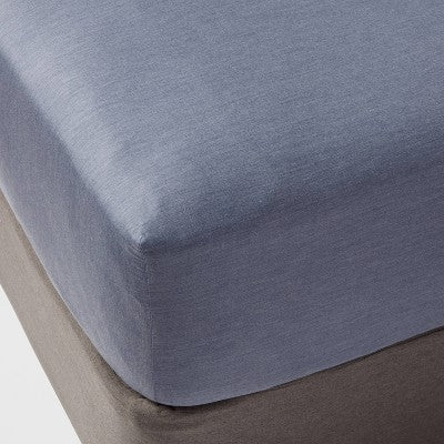 Queen Easy Care Cotton Blend Sateen Fitted Sheet Navy - Room Essentials: 225 Thread Count, 60% Cotton 40% Recycled Polyester