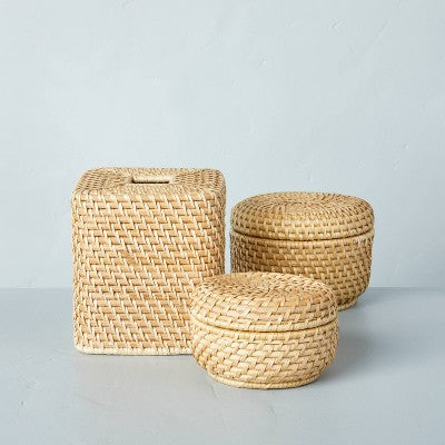 Small 3"x5" Woven Basket with Lid Natural - Hearth & Hand with Magnolia: Decorative, Farmhouse Style, Rattan Storage