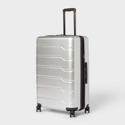 Large Checked Spinner Wheels Suitcase Silver - Open Story