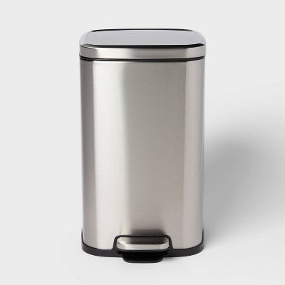 12L Soft Square Stainless Step Trash Can Silver - Brightroom (LOCAL PICKUP ONLY)