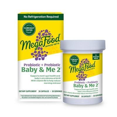 MegaFood Baby & Me Prenatal Probiotic + Prebiotic Shelf Stable Capsules - 2: 10 Billion CFU, Unflavored Formula