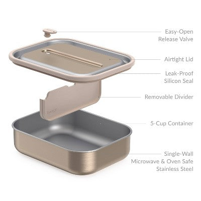 Bentgo MircoSteel Leak-Proof Stainless Steel Lunch Box with Removable Divider Gold