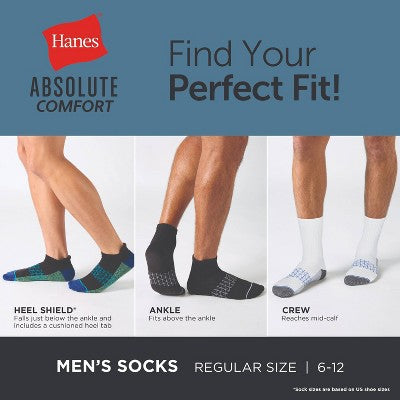 Hanes Men's 4pk Crew Socks Pack, Absolute Comfort, Cushioned Performance Socks for Men - Blue/Orange/Black 6-12