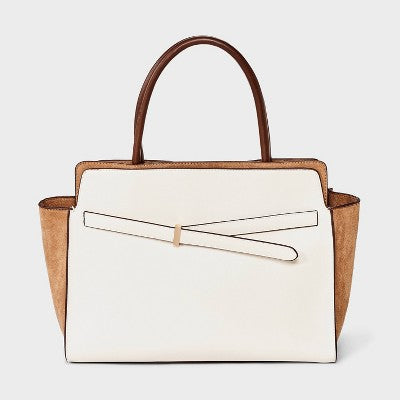 Belted Top Handle Satchel Handbag - A New Day Cream