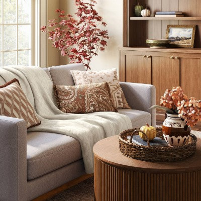 Square Printed Velvet Pillow ivory/khaki - Threshold: Fall