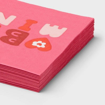 30ct 'Be Mine' Valentine's Day Disposable Beverage Napkins Pink - Spritz