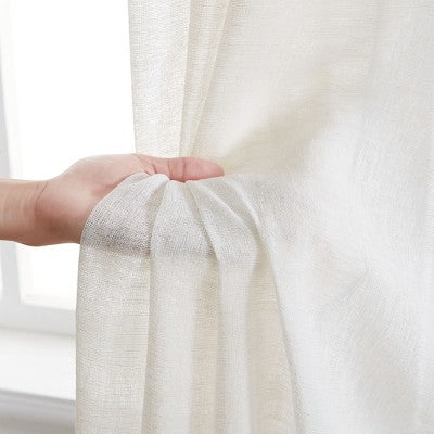 HLC.ME Penelope Faux Linen Textured Privacy Sheer Light Filtering Rod Pocket Curtains Panels, Set of 2 - Ivory, 54 W x 96 L