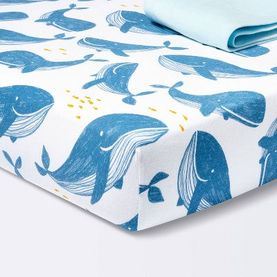 Fitted Jersey Crib Sheet Whales - Solid Blue - 2pk - Cloud Island