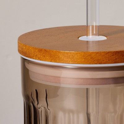 21oz Fluted Glass Tumbler with Wood Lid Blush - Hearth & Hand with Magnolia
