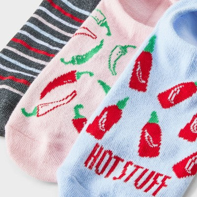 Women's Chili Pepper 3pk Liner Socks with Gel Grippers - Blue 4-10