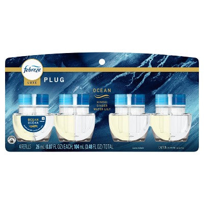 Febreze Plug Quadruple Air Freshener Refills - Ocean - 3.48 fl oz/4pk