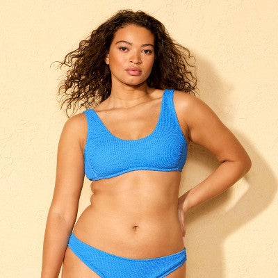 Women's Pucker Scoop Bralette Bikini Top - Wild Fable Blue S