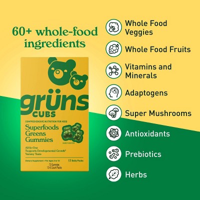 Gruns Kids' Low Sugar Superfoods Greens Gummies - 96ct/12 Servings