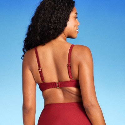 Womens Tie Detail Underwire Bikini Top - Red Shine 36B