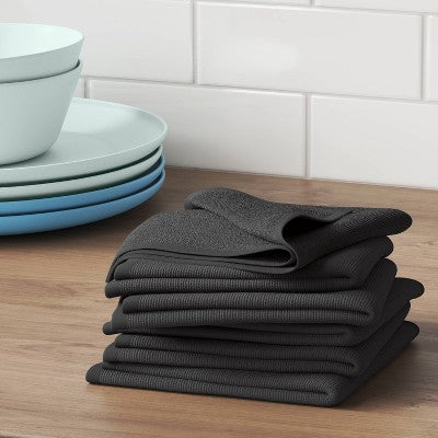 6pk Cotton Dishcloths Gray - Room Essentials