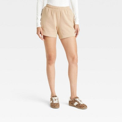 Women's Leisure Studio Mid-Thigh Fleece Shorts - Tan L