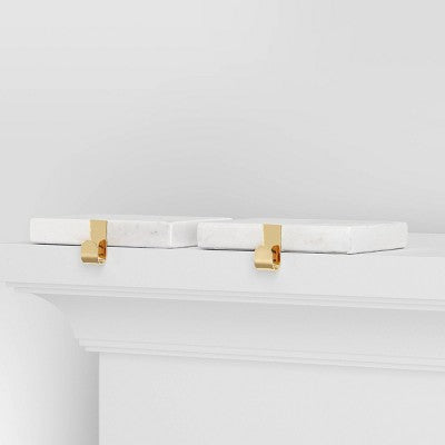 2pk Marble Christmas Stocking Holder White/Gold - Wondershop