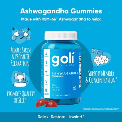 Goli Nutrition Ashwagandha Dietary Supplement Vegan Gummies - 60ct
