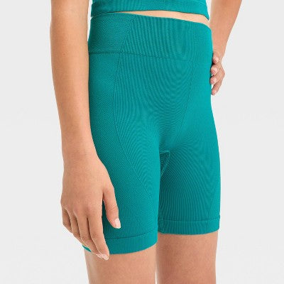 Girls' Seamless Bike Shorts - All In Motion Turquoise Green S