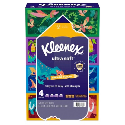Kleenex Ultra Soft 3-Ply Facial Tissue - Back-to-School Pack - 4pk/480ct