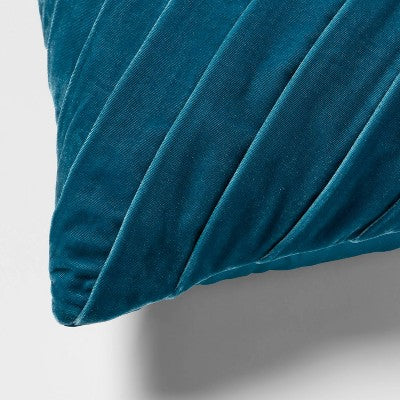 Oversized Oblong Pleated Velvet Decorative Throw Pillow Dark Teal Blue - Threshold: Indoor Rectangle Accent Pillow (LOCAL PICKUP ONLY)