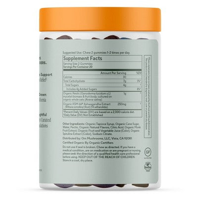 Om Mushrooms Relax for Stress Relief Support Vegan Organic Gummies - 40ct