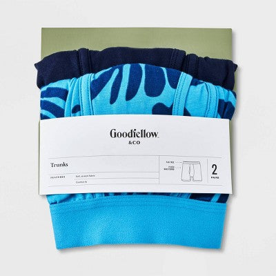 Men's Floral Leaf Print Trunks 2pk - Goodfellow & Co Blue/Navy XL