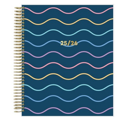 Blue Sky 7"x9" Livewell 2025-2026 Weekly/Monthly Spiral Coil Planner Laminated Lynnie Navy Waves