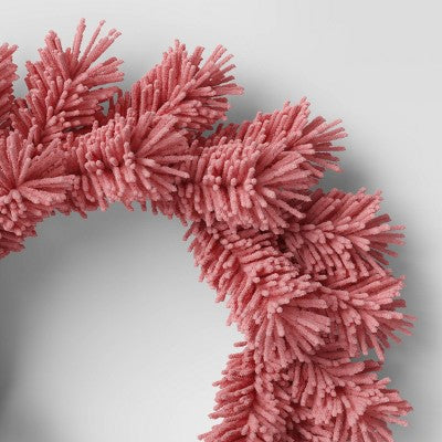 16" Flocked Pine Artificial Christmas Wreath Pink - Wondershop