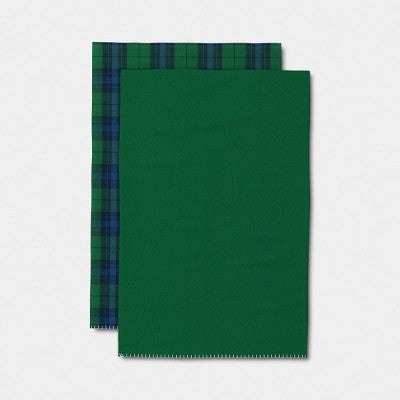 2pk Christmas Green Plaid Kitchen Towels - Threshold