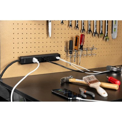 Philips 4 ft Surge Protector 4 Outlet 2 USB-C 15W Shared 450J Braided Cord Flat Plug - Black
