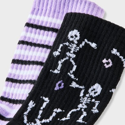 Kids' 2pk Crew Dancing Skeleton Socks - Cat & Jack Black/Purple M