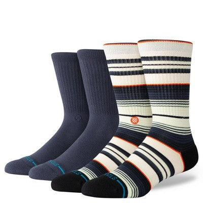 STANCE Men's Striped Duncans Crew Socks 2pk - Navy Blue/Gray/White 6-12