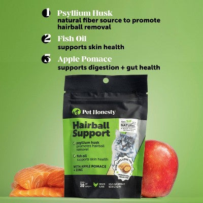 Pet Honesty Hairball Supplement for Cat Chicken Flavor - Support Digestive Health, Sugar-Free Soft Chews, 3.7oz