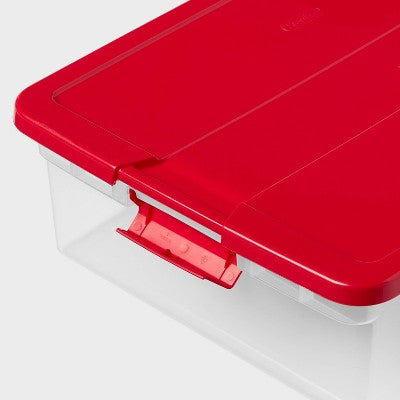 32qt Latching Clear Storage Box - Rocket Red Lid and Latch - Brightroom: Stackable Plastic Utility Tubs, 32 Volume Capacity