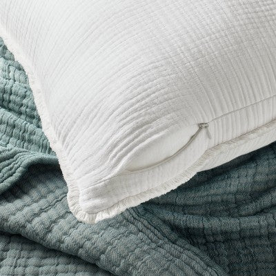 Euro 26''x26'' Textured Chambray Cotton Decorative Throw Pillow White - Casaluna: Indoor Square Pillow, Zipper Closure (LOCAL PICKUP ONLY)