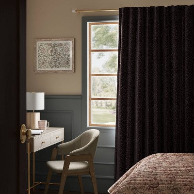 50"x84" Blackout Embossed Velvet Curtain Panel Black - Threshold: Tiger Print, UV Protection, Rod Pocket