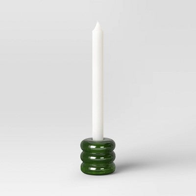 4pk Bubble Glass Taper Candle Holder Green - Room Essentials
