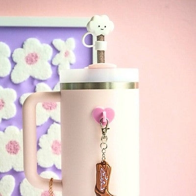 CharCharms 4pk Nature Straw Topper: PVC Drinkware Accessories, Dishwasher-Safe, Blue, Hot/Cold Beverages, Straw Caps