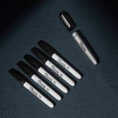 Sharpie 5ct Permanent Markers Fine Tip Stainless Steel Case Black Ink: Art & Office Supplies, Fine Point, Ages 3+