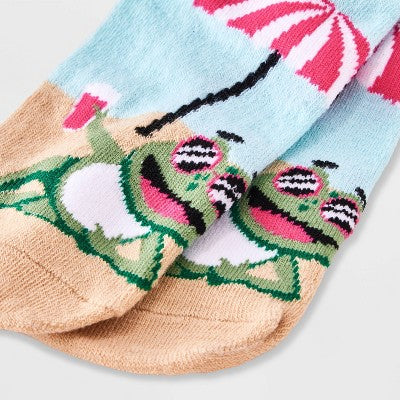 Women's Summer Frogs Low Cut Socks - Aqua/Tan 4-10