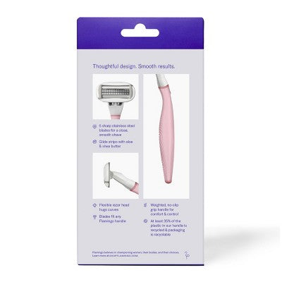 Flamingo 5-Blade Women's Razor - 1 Razor Handle + 2 Razor Blade Refills - Rose
