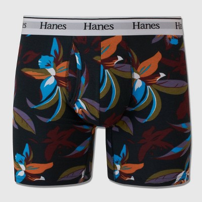 Hanes Originals Premium Men's Floral Print Boxer Briefs - Black/Blue S