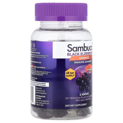 Sambucol Black Elderberry, Advanced Immune Gummies + Vitamin C + Zinc, 45 Gummies