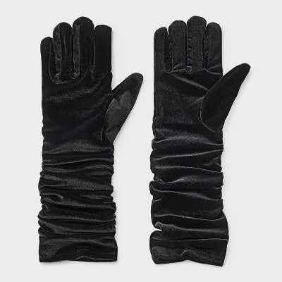 Halloween Long Velvet Gloves - Black