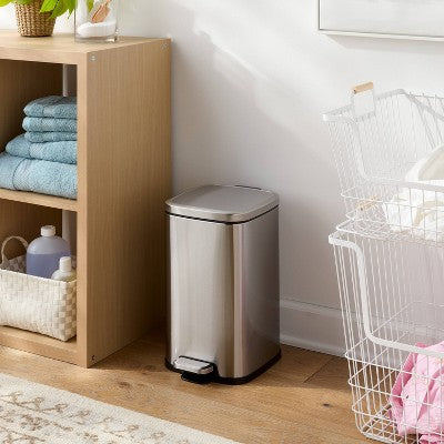 12L Soft Square Stainless Step Trash Can Silver - Brightroom (LOCAL PICKUP ONLY)