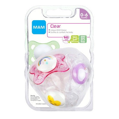 MAM Clear Triple Pack Pacifier 0-6m - 3pk - Girl