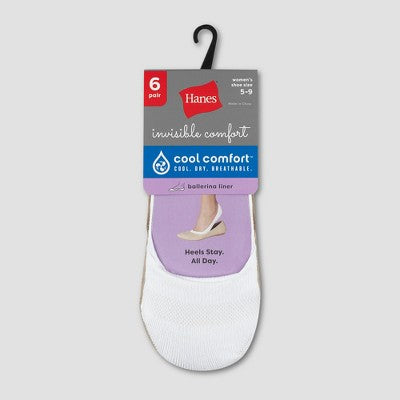 Hanes Women's Invisible Comfort 6pk Mid Cut Liner Socks - White/Black/Nude 5-9