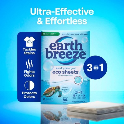 Earth Breeze Fresh Scent Eco Laundry Detergent Sheets 64 Loads